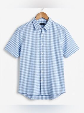 Zachary Prell Blue & White Gingham Short Sleeve Button Down Shirt XL NWOT